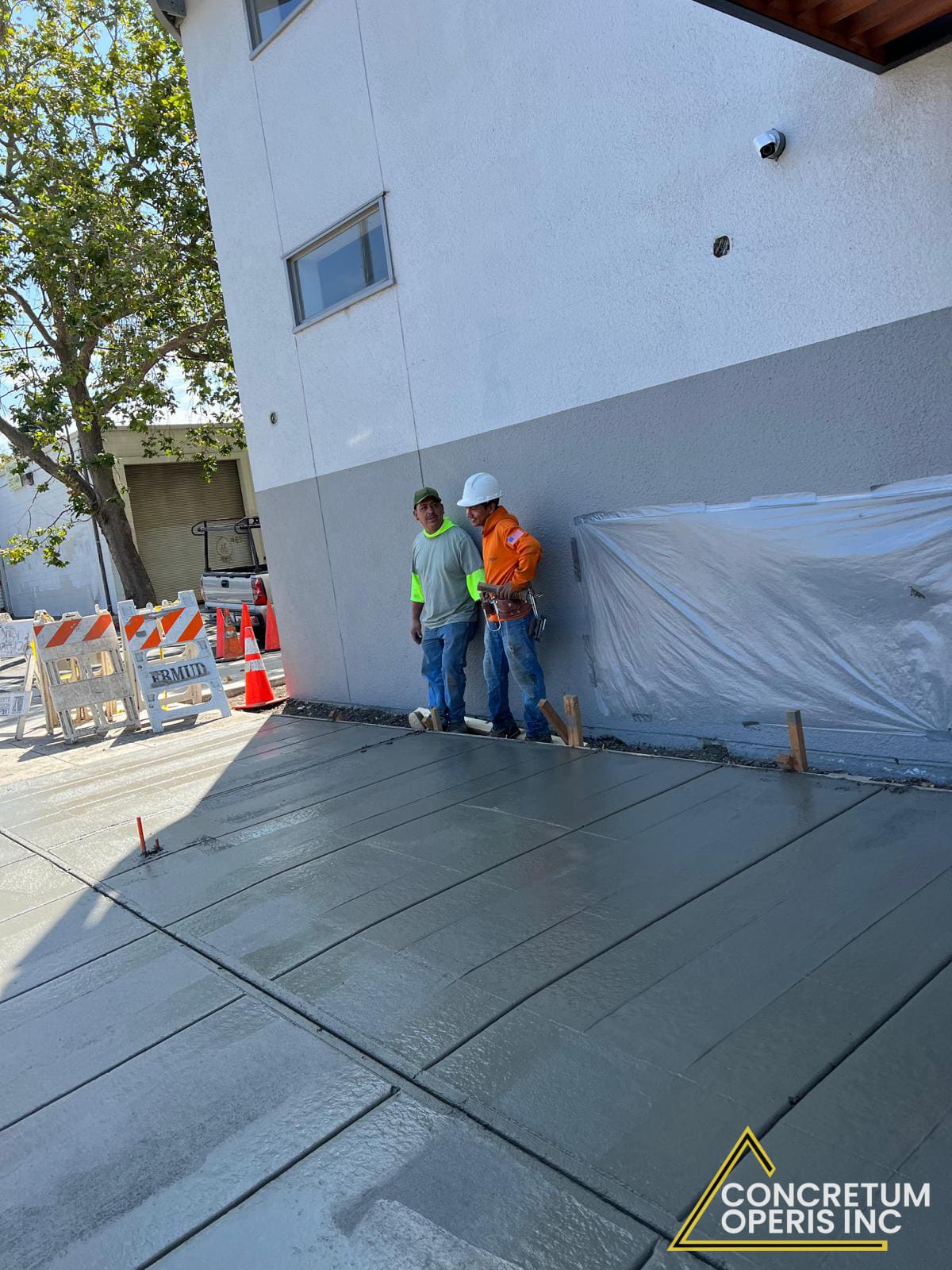 Sidewalk formwork set up along a Berkeley, CA street before a concrete pour