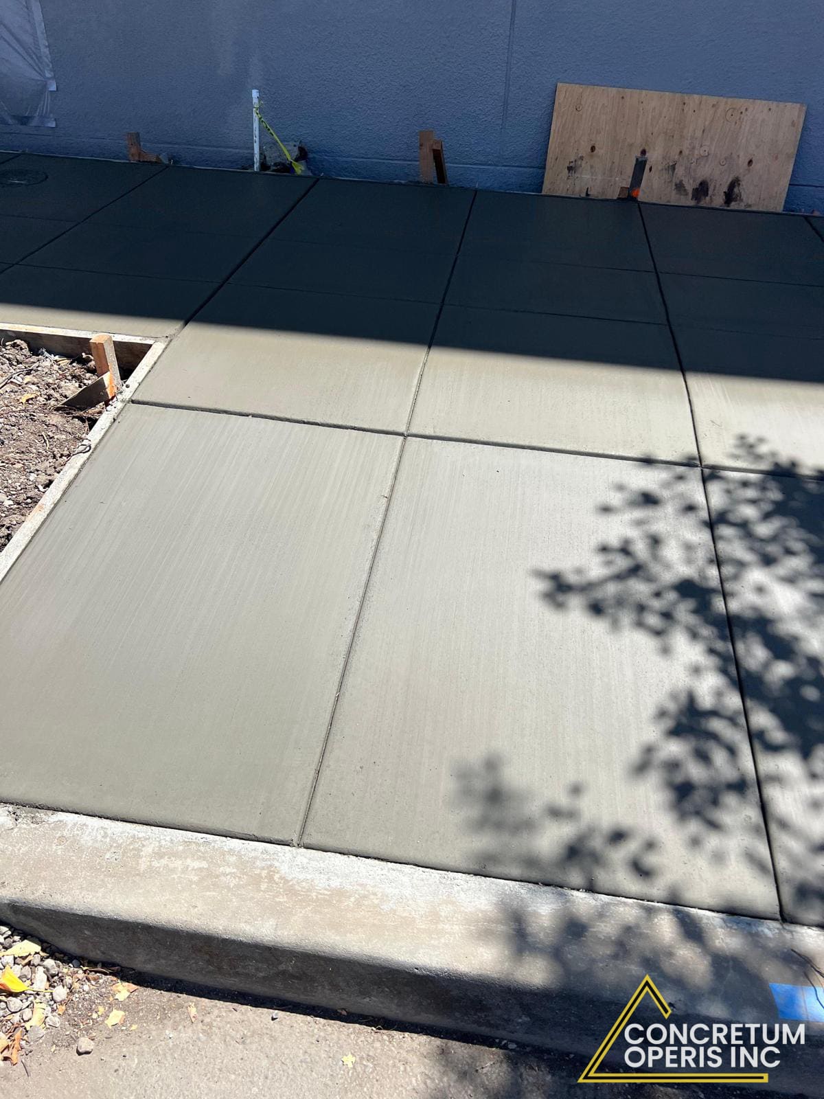 Crew finishing a freshly poured concrete sidewalk in Berkeley, CA