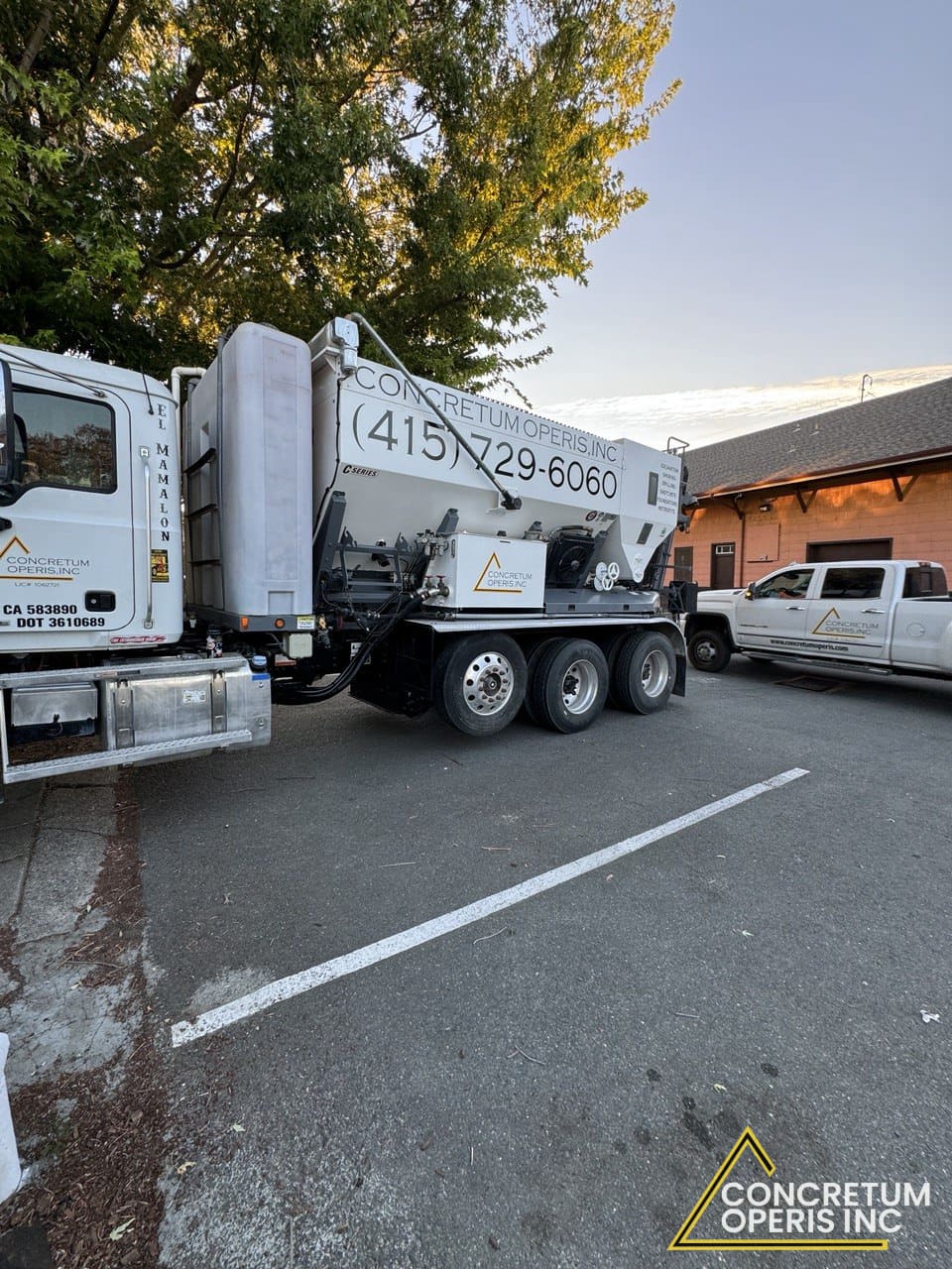 Concretum Operis ready-mix concrete supply truck in Richmond, CA