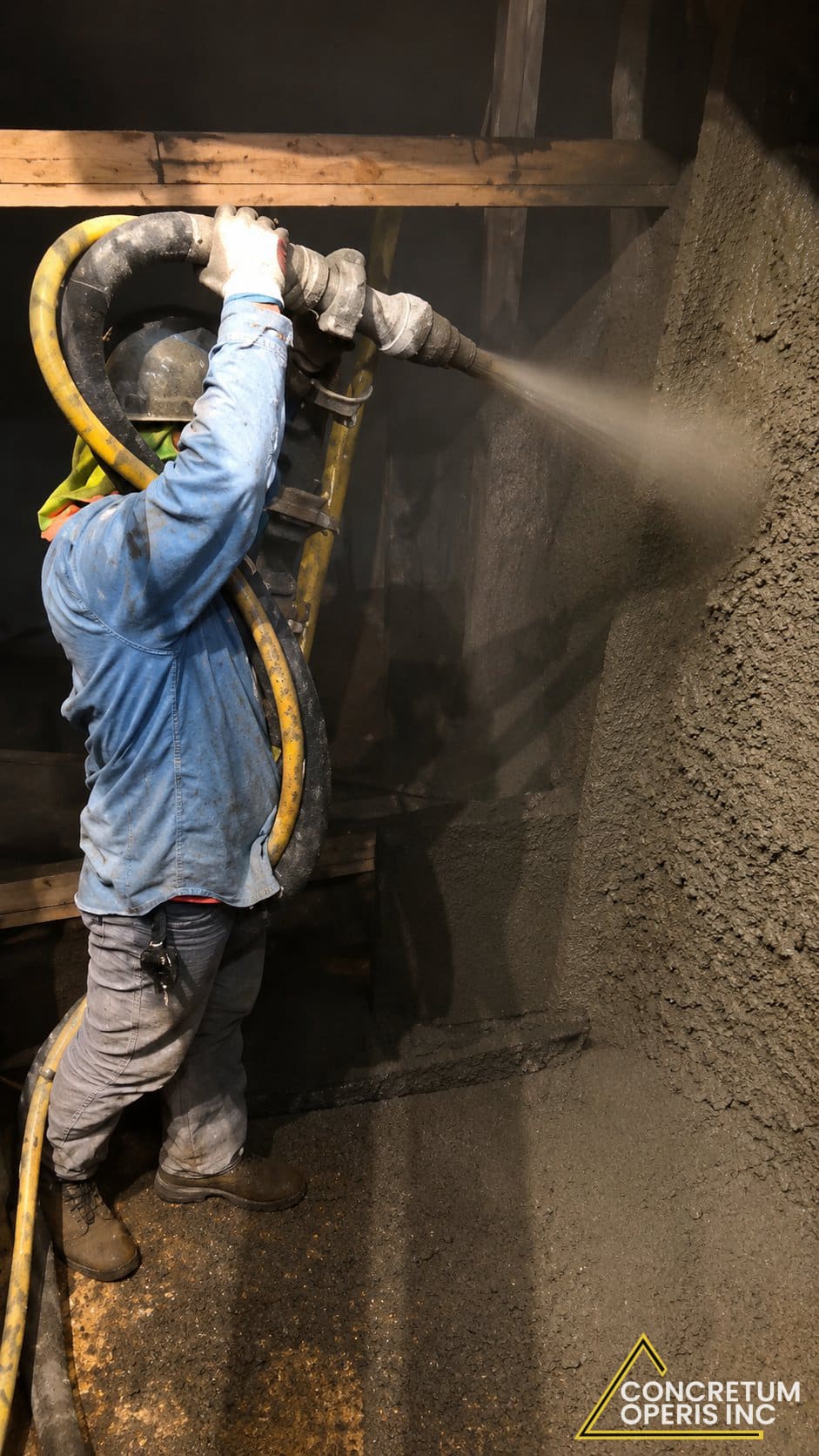 Shotcrete spray application on an interior wall in Richmond, CA